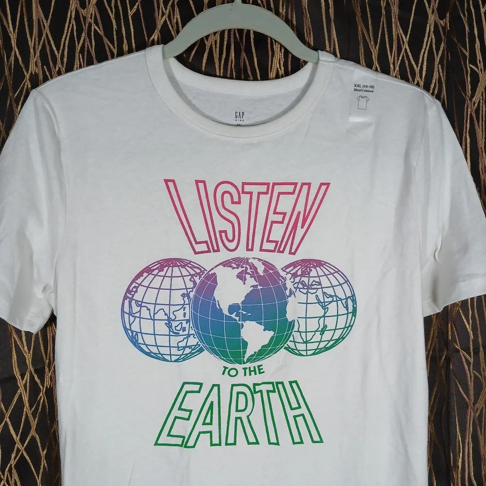 GAP Kids Listen to the Earth Globe Graphic Tee YOUTH XXL (14-16) White Cotton